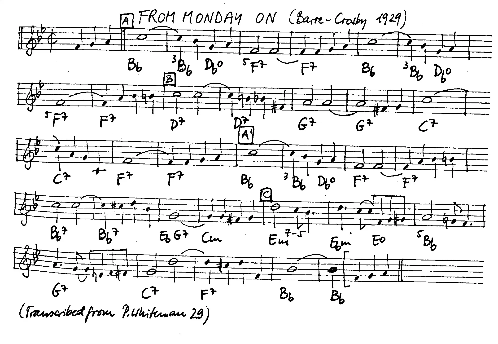 from monday on free jazz leadsheet - Courtesy of the Jungle Jazz Band